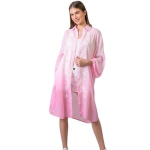 26. Women’s Light Pink Ombre’ Embroidered Sheer Cotton Kimono -One Size NEW